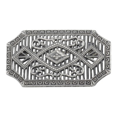 Art Deco Style Filigree Diamond Pin / Brooch - Sterling Silver - FPN-118-D