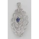 Beautiful Syn Blue Sapphire Filigree Pin / Brooch or Pendant Sterling Silver - FPN-14