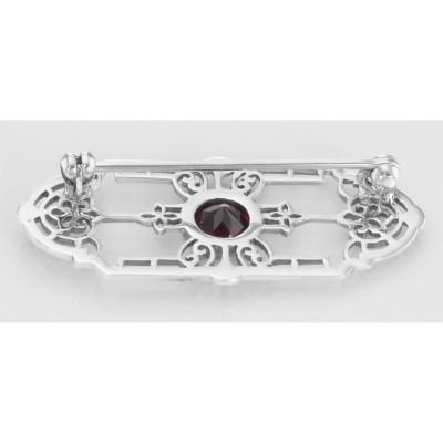 Art Deco Style Genuine Garnet Filigree Pin / Brooch - Sterling Silver - FPN-173-G