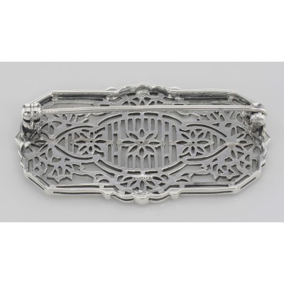 Antique Style Filigree Brooch - Pin with 3 Diamonds - Sterling Silver - FPN-175