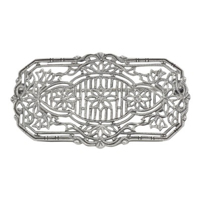 Antique Style Filigree Brooch - Pin with 3 Diamonds - Sterling Silver - FPN-175