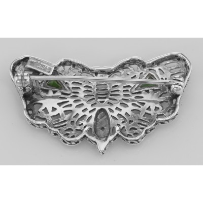 Art Deco Style Filigree Diamond Butterfly Pin - Sterling Silver - FPN-181