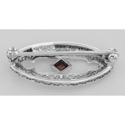 Antique Style Filigree Pin / Brooch with Genuine Garnet - Sterling Silver - FPN-186-G