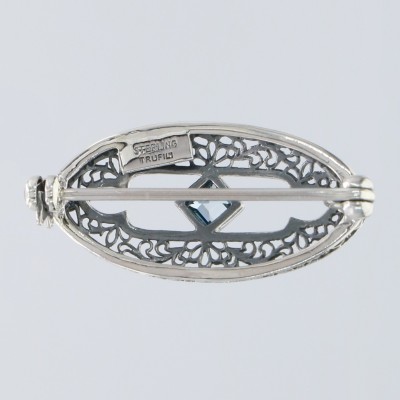 Antique Style Filigree Pin / Brooch with London Blue Topaz Sterling Silver - FPN-186-LBT