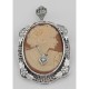 Victorian Floral Style Cameo Pin or Pendant with Diamond - Sterling Silver - FPN-200