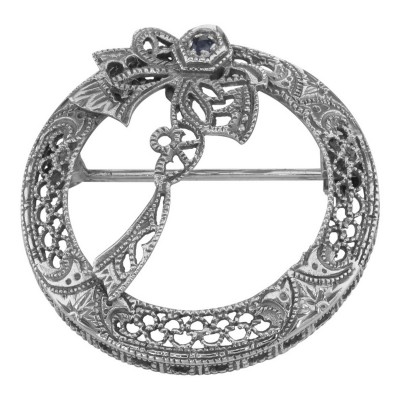 Antique Victorian Style Blue Sapphire Wreath Pin - Sterling Silver - FPN-201-S