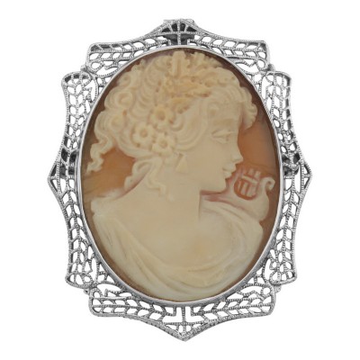 Victorian Style Italian Handcarved Cameo Pin or Pendant - Sterling Silver - FPN-203