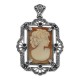 Lovely Italian Shell Cameo Pin or Pendant with Blue Sapphires - Sterling Silver - FPN-204