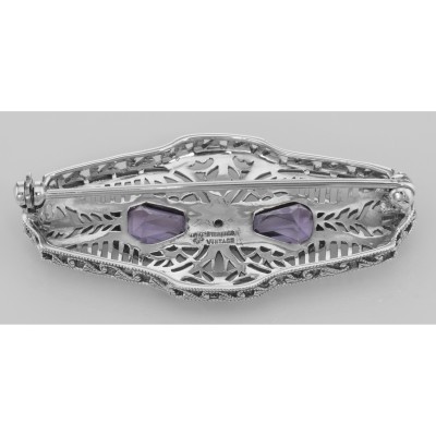Victorian Style Amethyst Filigree Pin - Brooch - Sterling Silver - FPN-215-AM