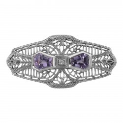 Victorian Style Amethyst Filigree Pin - Brooch - Sterling Silver