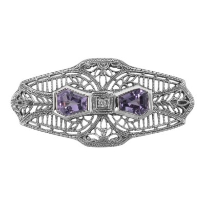 Victorian Style Amethyst Filigree Pin - Brooch - Sterling Silver - FPN-215-AM