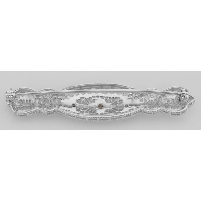 Art Deco Style Filigree 3 Diamond Bar Pin / Brooch - Sterling Silver - FPN-220-D
