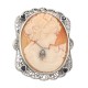 Large Italian Handcarved Cameo Pin Pendant w/ Sterling Silver Filigree Frame - FPN-230