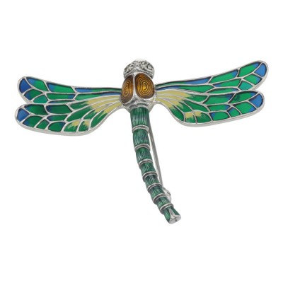 French Style Plique a Jour Multi-Color Enamel Dragonfly Pin - Sterling Silver - FPN-4507