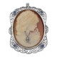 Large Italian Handcarved Cameo Pin Pendant w/ Sterling Silver Filigree Frame - FPN-209