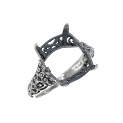 Art Deco Semi Mount Filigree Ring will hold 12x15mm Barrel Shape Gemstone - Sterling Silver