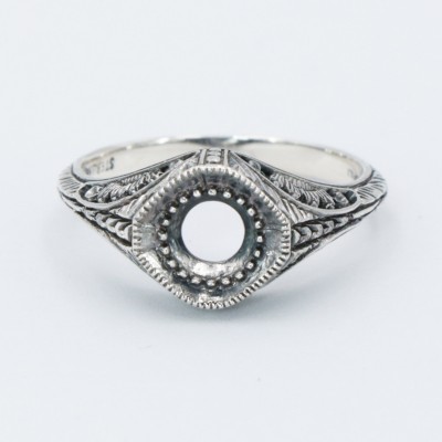 Semi Mount Art Deco Style Sterling Silver Filigree Ring 5mm Center - FR-116-SEMI