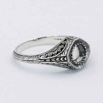 Semi Mount Art Deco Style Sterling Silver Filigree Ring 5mm Center - FR-116-SEMI