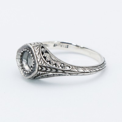 Semi Mount Art Deco Style Sterling Silver Filigree Ring 5mm Center - FR-116-SEMI