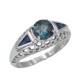 Art Deco Filigree London Blue Topaz Ring with Natural Sapphire Accents Sterling Silver - FR-118-LBT