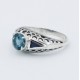 Art Deco Filigree London Blue Topaz Ring with Natural Sapphire Accents Sterling Silver - FR-118-LBT