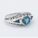 Art Deco Filigree London Blue Topaz Ring with Natural Sapphire Accents Sterling Silver - FR-118-LBT