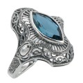 Victorian Style 1.5 Carat London Blue Topaz Filigree Ring - Sterling Silver
