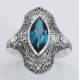 Victorian Style 1.5 Carat London Blue Topaz Filigree Ring - Sterling Silver - FR-125-LBT