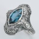 Victorian Style 1.5 Carat London Blue Topaz Filigree Ring - Sterling Silver - FR-125-LBT