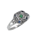 Sapphire / Emerald Filigree Ring - Deco Style - Sterling Silver - FR-1269-E