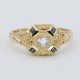 Art Deco Style Semi Mount 2mm Center with Blue Sapphire Accents Filigree Ring 14kt Yellow Gold - FR-1269-SEMI-S-YG