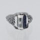 Vintage Inspired Black Onyx and Lapis Filigree Flip Ring - Sterling Silver - FR-175-O-L