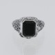 Vintage Inspired Black Onyx and Lapis Filigree Flip Ring - Sterling Silver - FR-175-O-L