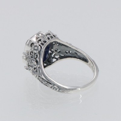 Vintage Inspired Black Onyx and Lapis Filigree Flip Ring - Sterling Silver - FR-175-O-L