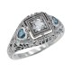 Art Deco White Topaz Filigree Ring London Blue Topaz Accents Sterling Silver - FR-1824-LBT-WT