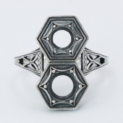 Art Deco Two Stone 5mm & 6mm Sterling Silver Semi Mount Filigree Ring - FR-1839-SEMI