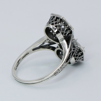 Art Deco Two Stone 5mm & 6mm Sterling Silver Semi Mount Filigree Ring - FR-1839-SEMI