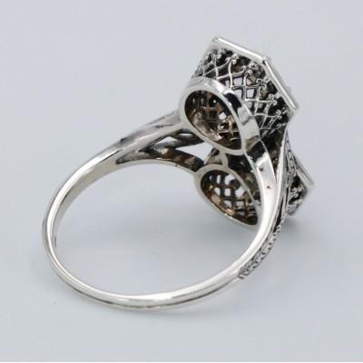 Art Deco Two Stone White Topaz Ring with 5mm & 6mm Gemstones Sterling Silver Filigree Ring - FR-1839-WT