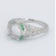 Art Deco Semi Mount for 7mm Filigree Ring Diamond and Emerald Accents 14kt White Gold - FR-1841-E-D-SEMI-WG