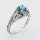 Art Deco Style 7mm London Blue Topaz Filigree Ring w/ Sapphire and Topaz accents Sterling Silver - FR-1841-S-LBT