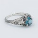 Art Deco Style 7mm London Blue Topaz Filigree Ring w/ Sapphire and Topaz accents Sterling Silver - FR-1841-S-LBT