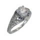 Art Deco Style Moissanite Filigree Ring Blue Sapphire and White Topaz Accents Sterling Silver - FR-1841-S-MOS