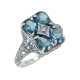 Art Deco Style London Blue Topaz with Diamond Accent Filigree Ring - Sterling Silver - FR-237-LBT