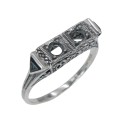 Art Deco Style Semi Mount (3mm) Filigree Ring  Sapphire Accents Sterling Silver