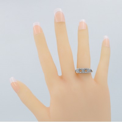 Art Deco Style Semi Mount (3mm) Filigree Ring  Sapphire Accents Sterling Silver - FR-879-SEMI-S