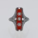 Art Deco Style Red Carnelian Filigree Ring 3 Diamond Accents Sterling Silver - FR-904-CAR