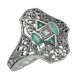 Art Deco Style Filigree Diamond Ring w/ 4 Blue Sapphires - Sterling Silver - FR-931