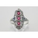 Art Deco Style 3 Stone Natural Red Ruby and Sapphire Ring Sterling Silver - FR-1008-R-S