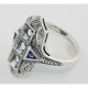Art Deco Style Semi Mount Ring w/ Sapphire Accents - Sterling Silver - FR-1008-SEMI-S