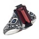 Art Deco Style Garnet Filigree Ring w/ Sapphire Accents - Sterling Silver - FR-1009-G-S